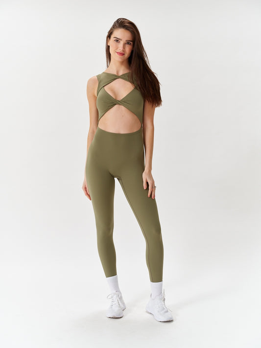 Revyve Peek-a-Boo Jumpsuit in Olive