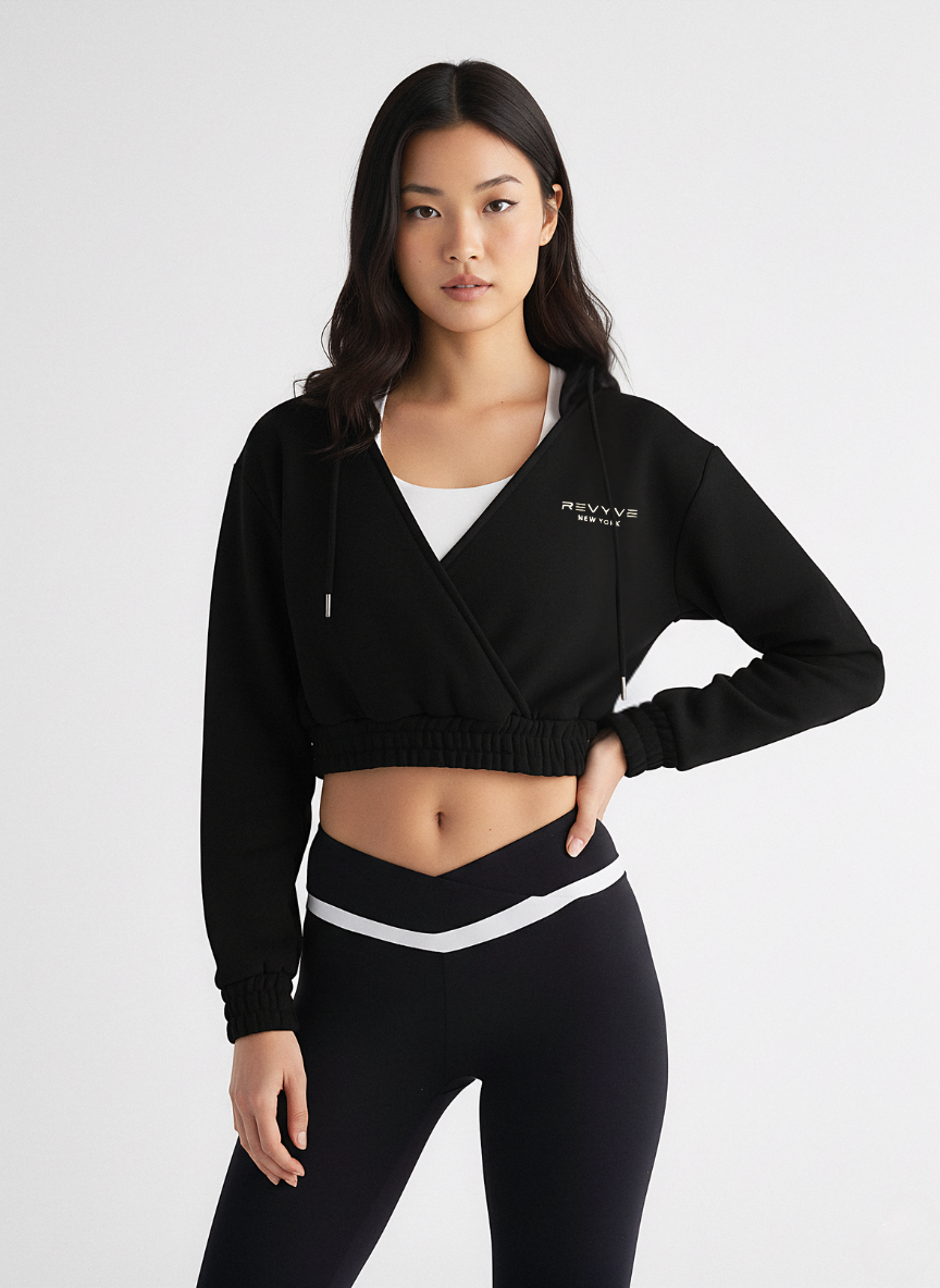 Cropped V-Neck Hoodie