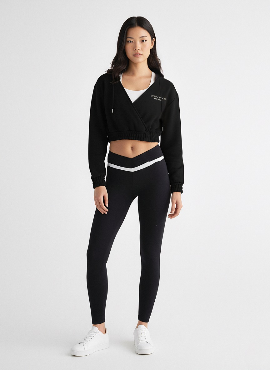 Cropped V-Neck Hoodie