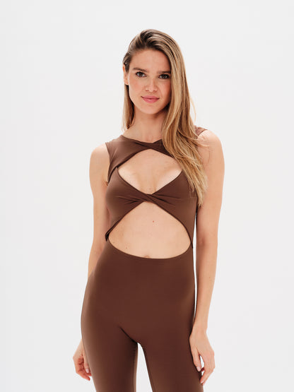 Revyve Peek-a-Boo Cutout Jumpsuit Espressò
